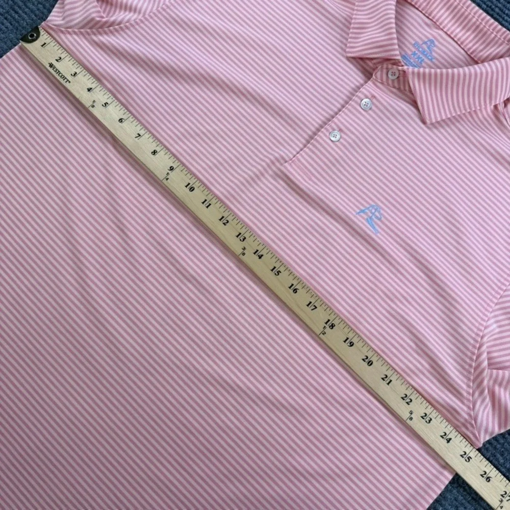 Rhoback Men XXL Performance Polo Shirt Orange Pink Striped Short Sleeve Golf 2XL